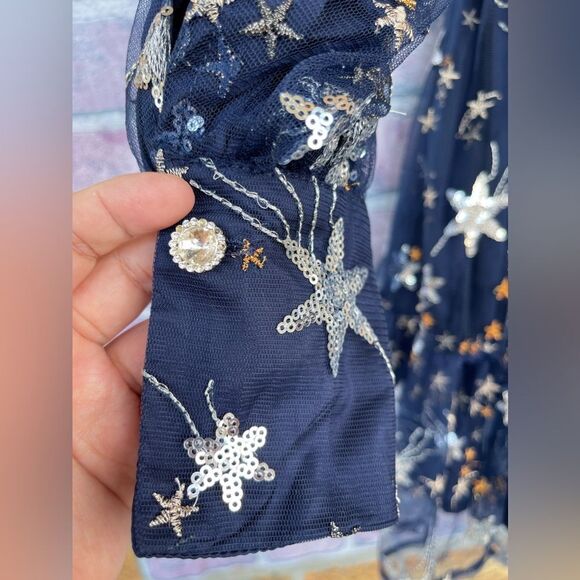 Sister Jane Shooting Star Embroidered Mini Dress Navy and Silver  medium - Picture 10 of 17